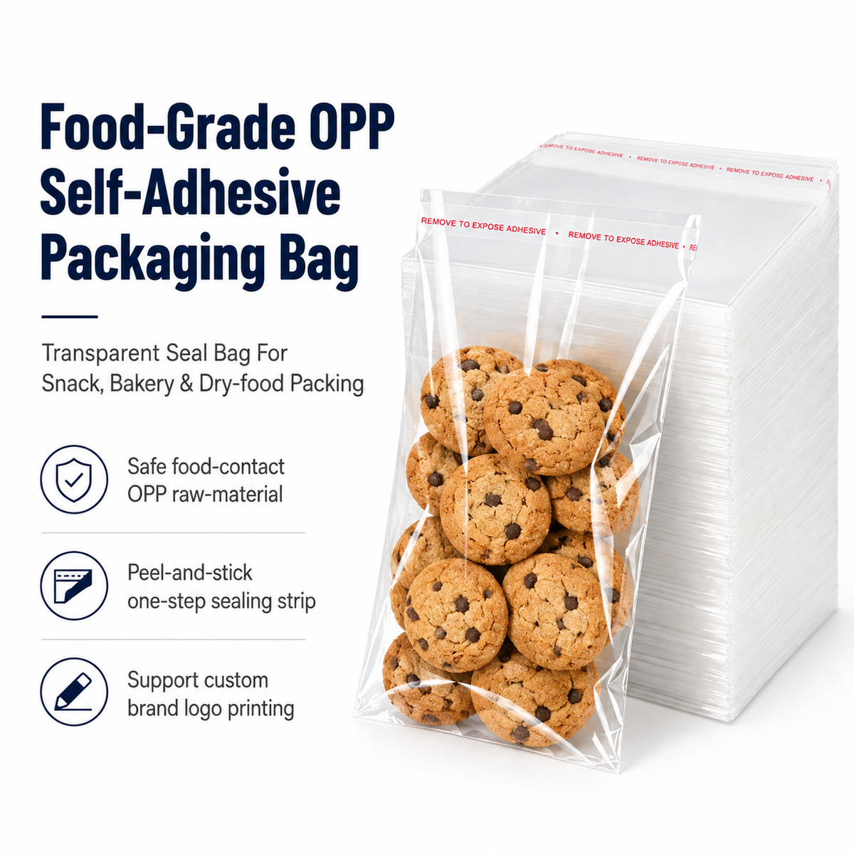 Bolsas transparentes reutilizables de polietileno para galletas y dulces de panadería